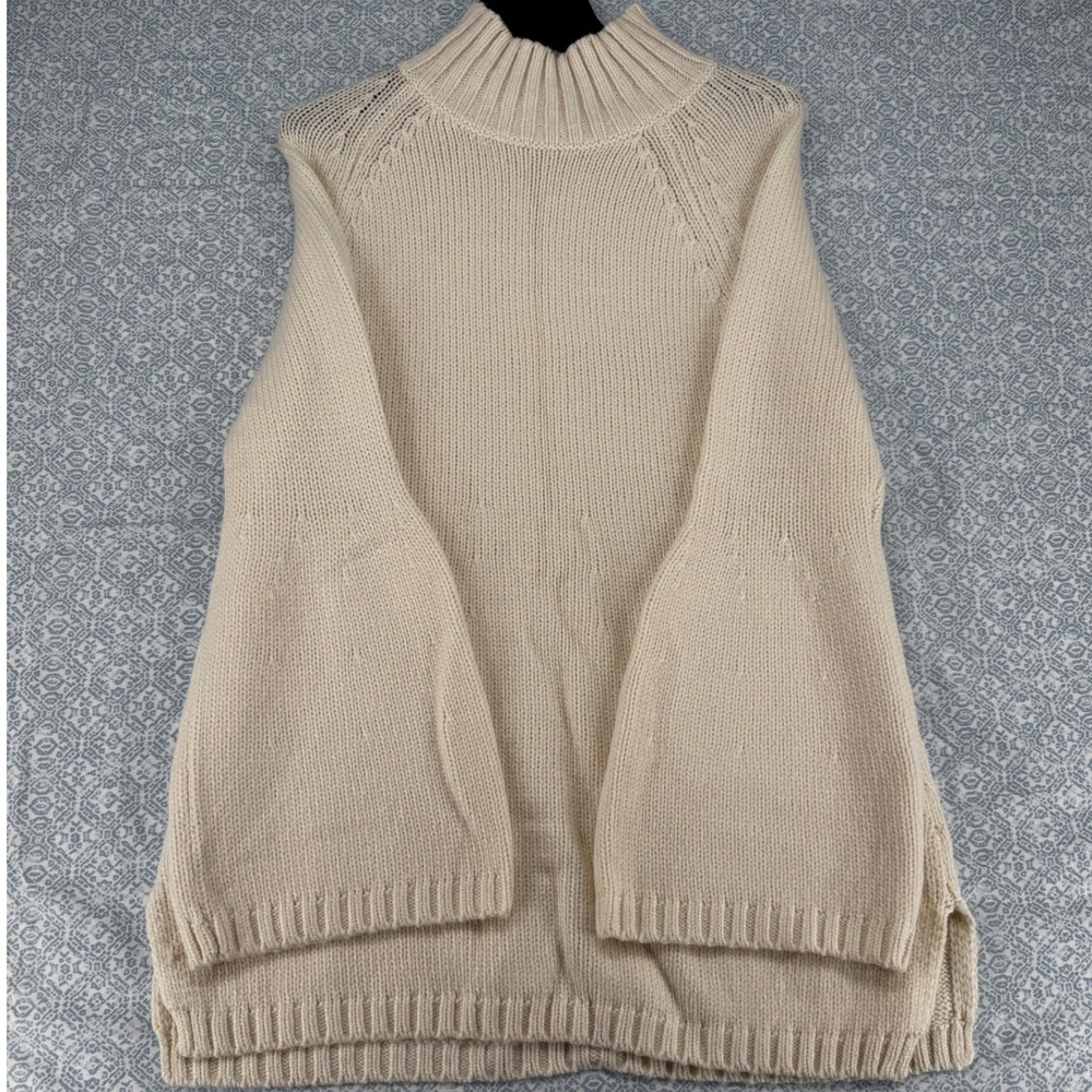 Ann Taylor Cream Wool Blend Mock Neck Ribbed Bell Sleeve Sweater Large